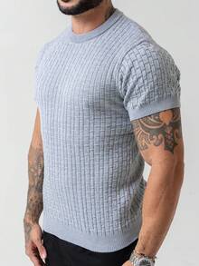 Men's Striped Knitted T-Shirt, Lightweight, Textured, High Quality, Spring, Summer, Autumn, Premium Quality - Silver - View 7