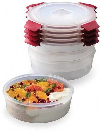  Nest Lock™ Joseph Joseph, Set Of 4 1L Round Containers, With Airtight Lids, Stackable, Microwave And Freezer , Easy Storage, Red