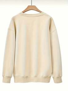 Winter Clothing Sweaters Plus Size Fatigue Print Sweatshirt, Casual Round Neck Long Sleeve Pullover, Suitable For Spring And Autumn, Women's Plus Size Clothing Loose And Comfortable Sweatshirts New Year Outfit Sweatshirts Sweaters - 杏色 - 查看 2