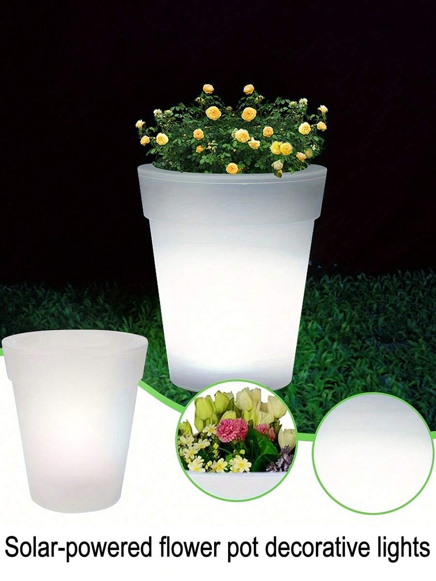 1pcs 4LED Solar Plant Lights, Plastic White LED Flower Pot Lights, Can Be Placed In Outdoor Indoor Places, Such As Dining Tables, Bedrooms, Living Rooms, Offices, Tables, Windows, Balconies, Courtyards, Gardens, Fences, Paths And Other Indoor And Outdoor Occasions. - 白光 - 查看 1