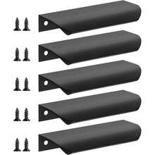 5pcs Black Finger Pull Handles, Suitable For Cabinets, Wardrobes, Drawers, Kitchen Cabinets, Modern Aluminum Concealed Handles For Closet Doors, Matte Black - Black - View 14