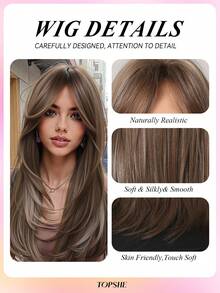 TOPSHE elegante braune mittelange gerade Perücken für Frauen - hochdichte 100% Rosennetzkappe, hitzebeständige synthetische Fasern, vielseitig stylingbar für alle Ethnien