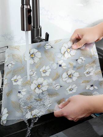 1 Roll Begonia Flower Pattern Heat Transfer Waterproof Mat, Anti-Slip Cabinet Liner, Suitable For Kitchen Cabinets, Shelves, Desks, Storage Racks