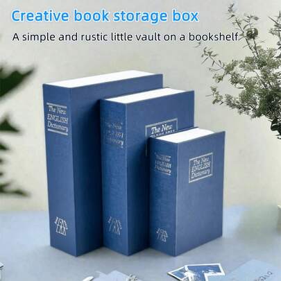 1pc Creative Book Safe Box, Blue Dictionary Key Style, Home Invisible Bedside, Mini, Standard, Medium, Large Safe Box Book Safe Box Creative Simulation Small Safe Box, Suitable For Office, Bedroom, Etc.