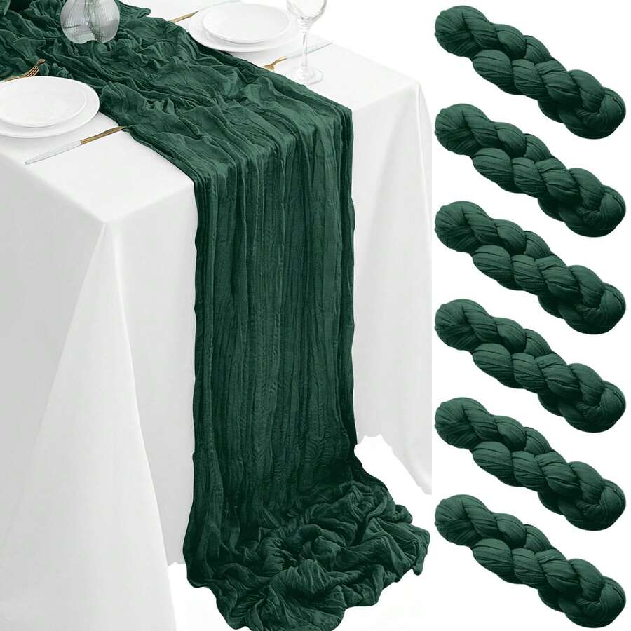 6/12Pack Emerald Green Cheesecloth Table Runner 17x108Inch Spring Easter Cheese Cloth Table Runner 9FT Boho Gauze Table Runners Rustic Sheer Table Runners For Wedding Bridal Party Decor - Màu xanh lá cây đậm - Xem 1