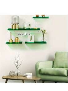 1pc Green Acrylic Floating Shelf, Decorative Storage Rack For Bathroom, Bookshelf, Living Room, Bedroom, Kitchen To Display Books, Figurines, Photos, Cosmetics - Colorful Acrylic Wall Mounted Organizer Rack - 綠色 - 查看 7