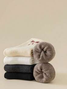 5 Pairs Women's Cute Butterfly Print Thick Warm Wool Blend Crew Socks, Soft Cozy Thermal Socks For Winter, Versatile For Sleeping, Outdoor, Party, Y2K, Goth, School