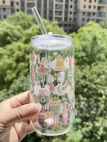 胡桃夹子咖啡玻璃吸管杯 - 罐形玻璃吸管杯，抹茶咖啡吸管杯，迷人的咖啡玻璃杯 - 最佳圣诞礼物选择！ - 彩色 - 查看 1