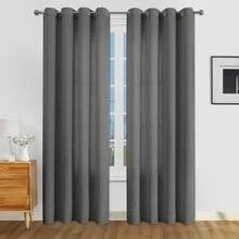 Set 1/2 buah Tirai Tekstur Linen Imitasi, Cocok untuk Ruang Tamu dan Kamar Tidur, Tirai Semi-Transparan Anyaman Goni Rustic dengan Lubang Atas, Penyaring Cahaya, Abu-abu Gelap - Dark Grey - View 14