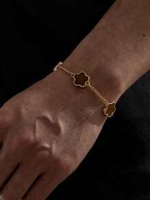 1pc Classic Design Business Fashion Lucky Four-Leaf Clover Bracelet For Men - Đen 2 - Xem 14
