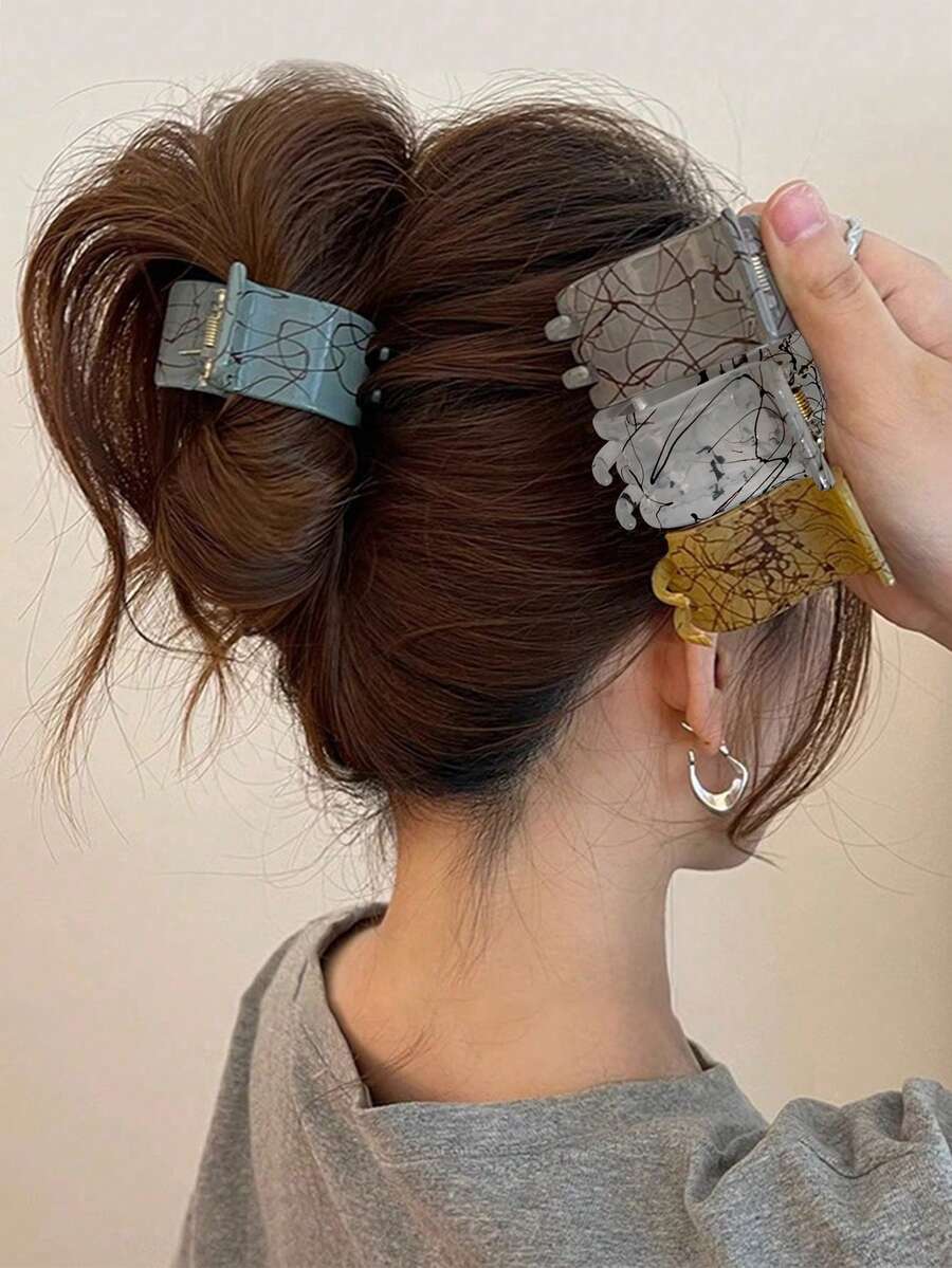4个最新款不对称图案发夹，复古奢华感，适合女性，可用于高马尾/低马尾、盘发等各种休闲造型，发饰，发爪夹，发夹，发卡，发夹，秋冬蝴蝶结发夹，适合度假装扮，女士花朵发夹，夏季、假日、旅行、节日、派对等场合。