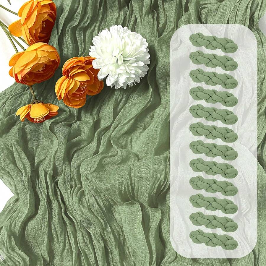 6/12 Pack Sage Green Cheesecloth Table Runner 17 X 108 Inch Gauze Table Runner Fabric Semi Sheer Cheese Cloth Table Decoration Bulk For Rustic Romantic Wedding Shower Table Decoration - Green - View 1