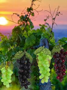 Artificial Grape Cluster Hanging Decor Soft Bouncy Grapes With Realistic Leaves For Home Kitchen Wedding Party Decoration - Green - View 6