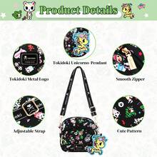 Tokidoki Official Crossbody Bag With Unicorno Keychain, Cartoon Adjustable Shoulder Strap Shoulder Bag Handbag Phone Purse Wallet For Women Girls - màu đen - Xem 3