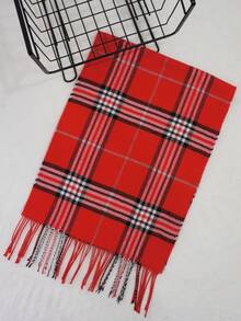 经典格子围巾，百搭男友礼物，高品质双面保暖围巾，男女皆宜，适合秋冬季 - 紅色 - 查看 4