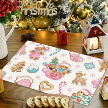 4 Stücke Weihnachts-Tischsets, rosa Schneemann & Lebkuchenmann Winter Saison Feiertag Outdoor Esszimmer Tischsets, geeignet für Heim-Party Dekoration, Leinen Tischsets, Frühstücks-Matten, Küchen-Accessoires, leicht zu reinigen, passend für Zuhause, Restaurant, Restaurant-Dekoration, 2/4/6/8 Set