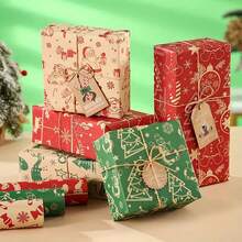 6 Rolls Kraft Christmas Wrapping Paper Set - 19.68x27.55 Inch Sheets! Vintage Retro Style With Santa, Reindeer Patterns For Gift Packaging, Scrapbooking, Xmas Tree Decoration Christmas Pajamas Christmas Decor - Multicolor - View 9