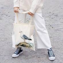 1 Piece Seagull Pattern Canvas Tote Bag - Reusable Shopping Bag, Durable Polyester Shoulder Bag, Fashionable Beach Travel Commuter Bag, Animal Lover Summer Gift, Women's Daily Multifunctional Accessory - White - View 3