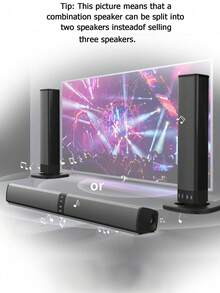 New Detachable All-In-One Home Theater Sound Bar, Surround Sound System TV Speaker With 4x 5W Magnetic Speakers And 1 Subwoofer, Supports Wireless & AUX Connection For PC/Gaming/Projector, TWS, Black