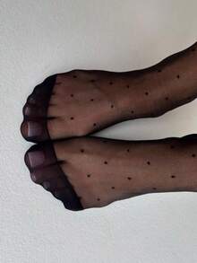 1件女士纯色超薄波点提花连裤袜超薄丝袜夜店打底裤时尚必备 - 黑色 - 查看 4
