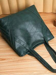 Elegante Tragetasche mit großer Kapazität für Frauen - Weiche synthetische Leder Schultertasche mit sicherem Reißverschluss, stilvollem Muster und festen Trägern in Dunkelgrün/Schwarz - perfekt für den Arbeitsweg und den täglichen Gebrauch