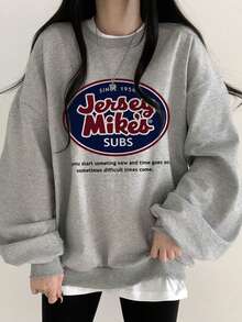 1pc Women's Casual Loose Fit English Print Pattern Crew Neck Sweatshirt, Versatile For Daily Wear, Autumn/Winter