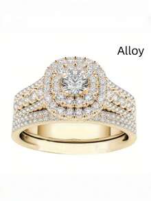 1pc Men's Gold Stainless Steel Ring And Women's Gold-Plated Cubic Zirconia Ring, Wedding/Engagement/Couple Ring