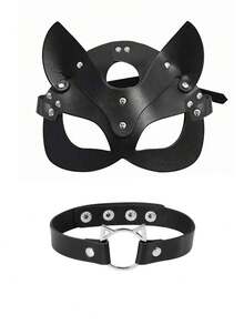 3件/2件/1件 男女通用猫脸面具、狐狸半脸面具、万圣节派对角色扮演面具、心形戒指项链内衣配饰