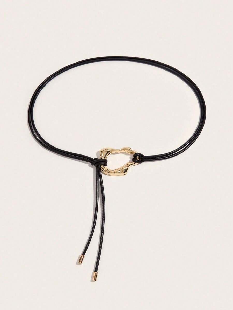 Christmas, Spring Festival, Mother's Day Gift, 1pc Elegant Slender Soft Black Waist Rope Women's Sweet Waist-Cinched Belt, Vintage Versatile Knot Rope Waist Decoration, Gold Geometric Buckle, Matches Dresses, Shirts, Sweaters, Daily Commute, Gatherings, Parties, Holiday Gifts, Plus Size Belt, Summer - Black (gold Geometric Buckle) - View 1