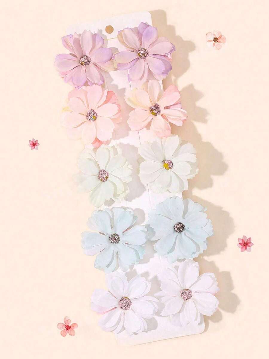 10 Stück künstliche Blumen Haarclips DIY Material (Clips nicht enthalten), geeignet für Mädchen, kann man mehrfarbige Blumen Haarclips selbst basteln, süß & elegant Pferdeschwanz Clips, geeignet für Strand, Geburtstag, Hochzeit, Kinder & Baby Haarzubehör (Zufallsfarbe)