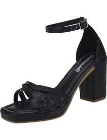 Women's Platform Sandal High Heel Block Square Comfortable Multicolored Cork Shekinah Colorful  Blogger Neon Summer Fashion - 黑色 - 查看 12