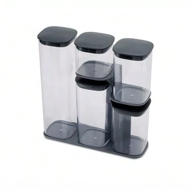  Podium Joseph Joseph, set van 5 voorraadbussen met standaard, luchtdicht, gemakkelijk schenkbaar, ideaal voor droge voeding, grijs, 500 ml tot 1,9 l