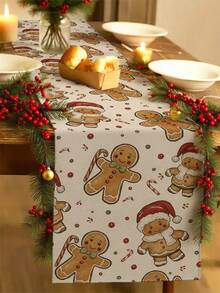 1pc Christmas Gingerbread Man Table Runner, Christmas Decor Table Runner, Christmas Linen-Like Table Runner, Table Runner, Table Runner, 1pc Table Runner, 4pcs Placemats, 1pc Cushion Cover, 3 Products Available, Seasonal Home Decor Indoor/Outdoor Party Supplies, Winter Home Decor, Christmas Decoration, Christmas Room Decor, Christmas Party Decoration