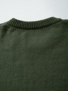 Suéter masculino ANDREILEE, estilo coreano vintage, minimalista e folgado, com estampa de letras em cores sólidas. Ideal para o trabalho no outono e inverno. - Verde - Ver 9