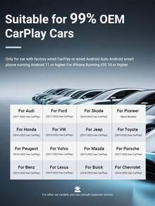 XUDA 2025 New Ultra Mini CarPlay AI Box Wired To Wireless CarPlay And Android Auto 2-In-1 Adapter Plug And Play Compatible With 99% Original Cars With Wired CarPlay/Android Auto 2.4~5.0 GHz WiFi5 Stylish And Portable