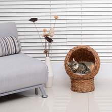 PawHut Wicker Cat House, Raised Cat Bed With Cylindrical Base, 42 X 33 X 52cm - Brown - View 6
