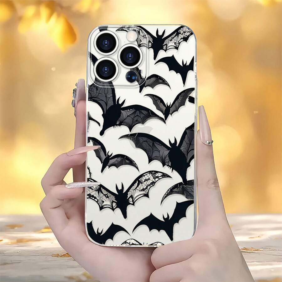 Funda para teléfono con diseño de murciélagos de encaje de Halloween, compatible con iPhone 16, 15, 14 Pro Max, 13, 12, 11, XR y XS Plus. Fabricada en silicona TPU, ofrece protección contra golpes y caídas, además de una excelente sensación al tacto. Es el regalo ideal para familiares, amigos y seres queridos. - transparente - Ver 1