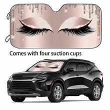 1 peça de guarda-sol retrátil para carro, estampa de desenho animado, espessado, design com ventosa, fácil de instalar e armazenar, isolamento térmico para o verão - Preto - Ver 6