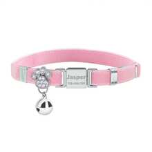 1pc Personalized Cat Collar With Engraved Stainless Steel Name Tag, Customizable Name And Phone Number, Elastic Paw Print Collar With Rhinestone Bell Pendant - Multicolor - View 12
