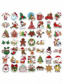 1pack/50pcs Christmas Tree Snowflake Winter Doodle Stickers For Personalized Decoration Of Guitar, Notebook, Luggage, Computer, Motorcycle And Skateboard,Random Shape - Multicolor - View 5