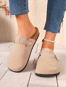 Plus Size Retro Simple Half-Covered Slippers, Casual & Elegant, Faux Wood Rubber Sole, Comfortable Soft Non-Slip, Can Wear All Day Without Feeling Tired, Highly Recommended