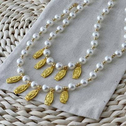 1pc Elegant Virgin Mary Pendant Necklace With Pearl, Suitable For Party And Daily Wear