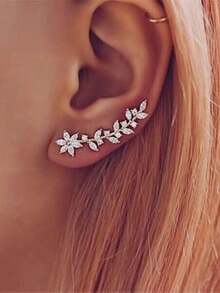 1 Pair Fashionable Minimalist Rhinestone Leaf Earrings For Women, Versatile For Daily Wear