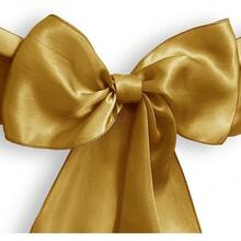 10 Elegant Satin Wedding/Party Chair Cover Sashes/Bows - Ribbon Tie Back Sash - Black - Vàng - Xem 2