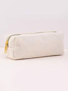 1个大容量笔袋，纯色简约灯芯绒材质，多功能大容量笔袋，学生文具收纳必备用品，铅笔盒，铅笔袋，书包 - 白色 - 查看 7