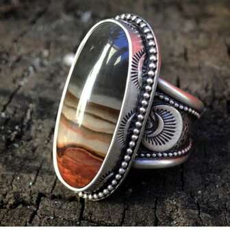 1 pieza Anillo de mujer de estilo vintage bohemio personalizado, con turquesa sintética ovalada enchapada en plata, adecuado para regalos y decoración de fiestas, accesorio exquisito, uso diario de moda