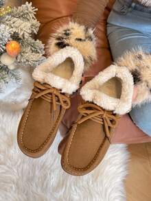 2025 Neue Plateau-Sohle mit rundem Zehenbereich, Retro-Keilabsatz, modische vielseitige Plattform-Winterstiefel mit Schnürung, flauschiger Kante, bequem und ermüdungsarm, Schlupf-On Schuhe für Frauen - Khaki - Übersicht 6