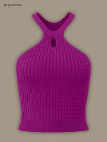 Regata Modal Feminina Decote Halter com Recorte Frontal - Rosa Fúcsia - Visão 3