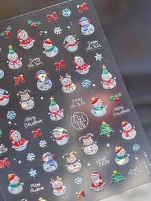 Snowman Wonderland 5D Nail Stickers, Embossed Snowflake Bow & Star Pattern, Fun Winter Nail Decals, Holiday Nail Decoration, Self-Adhesive - Multicolor - View 7