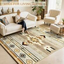 1pc Retro Boho  Geometric Pattern Area Rugs For Living Room, Floor Carpet For Bedroom, Carpets Home Decor Rugs, Homestay Hotel, Non-Slip Machine Washable Carpet, Home Decor Room Decor - 樣式 3 - 查看 2